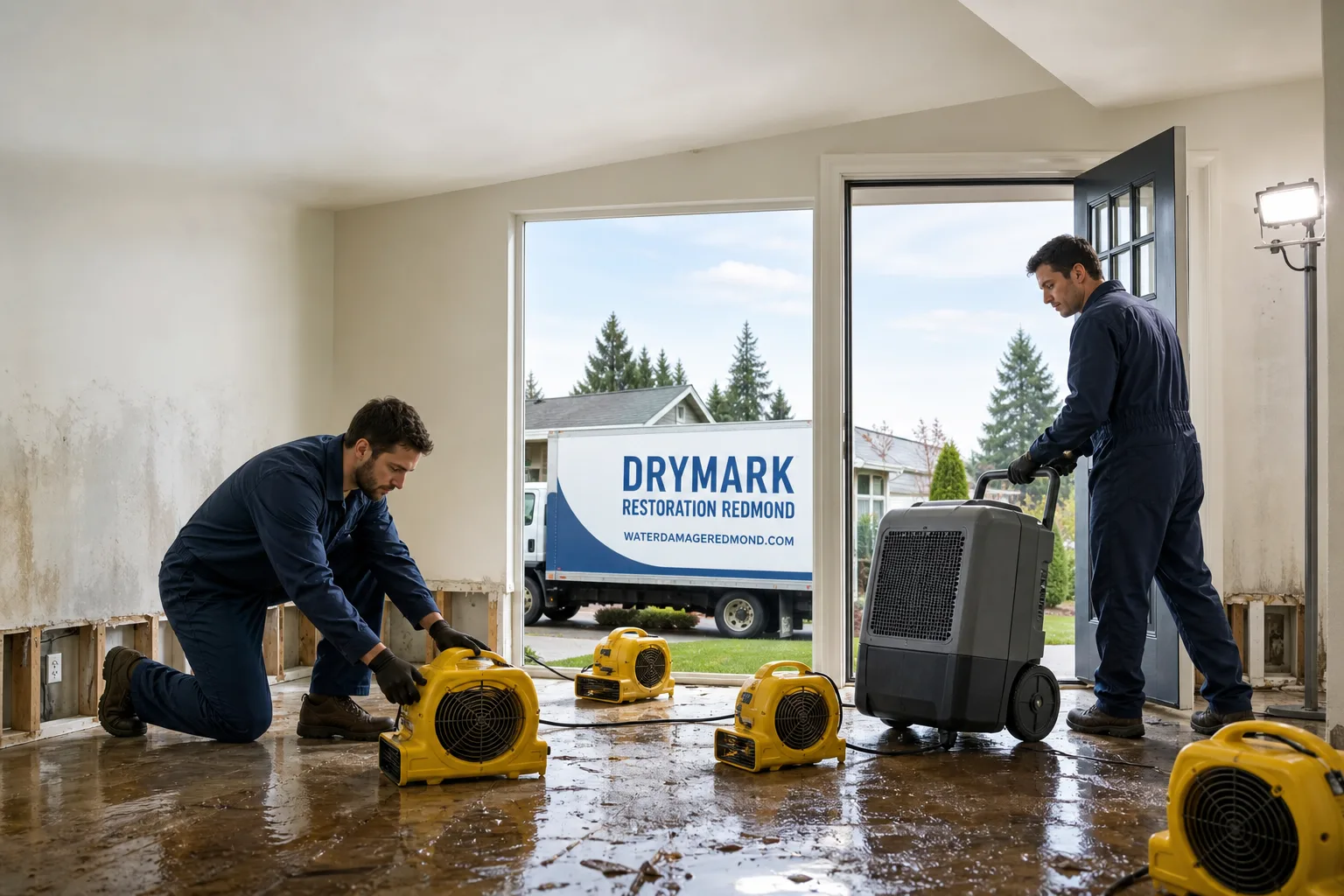 DryMark Restoration Redmond damage restoration service vehicle and crew in Redmond, WA